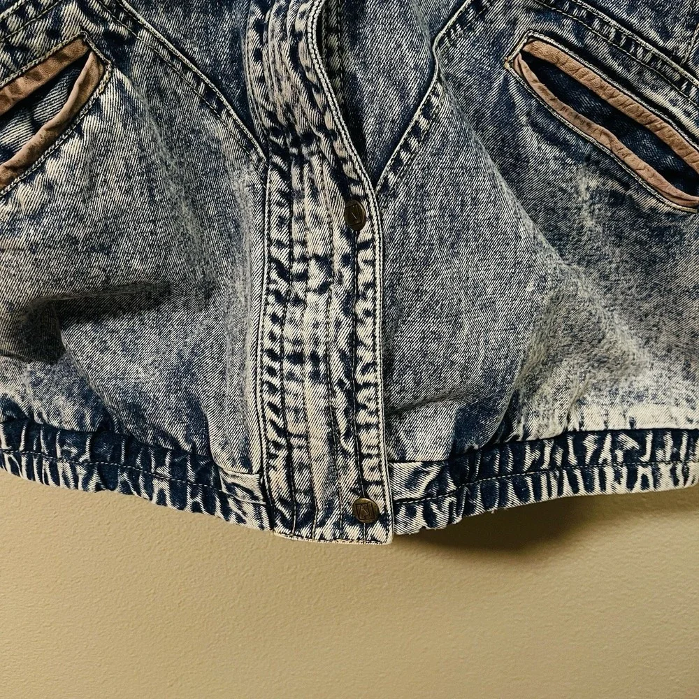 VTG Andy John's Women's Denim Sherpa Jacket Acid‎ Wash 70s 80s Retro Chic Size M